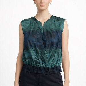 J.Crew Collection Women’s 4 Blue Green Silk Wrap Top Sleeveless Work Elegant